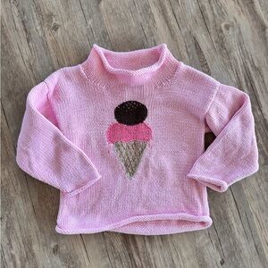 Vintage pink knit sweater with sweet ice cream cone detail, roll neck & sleeves.